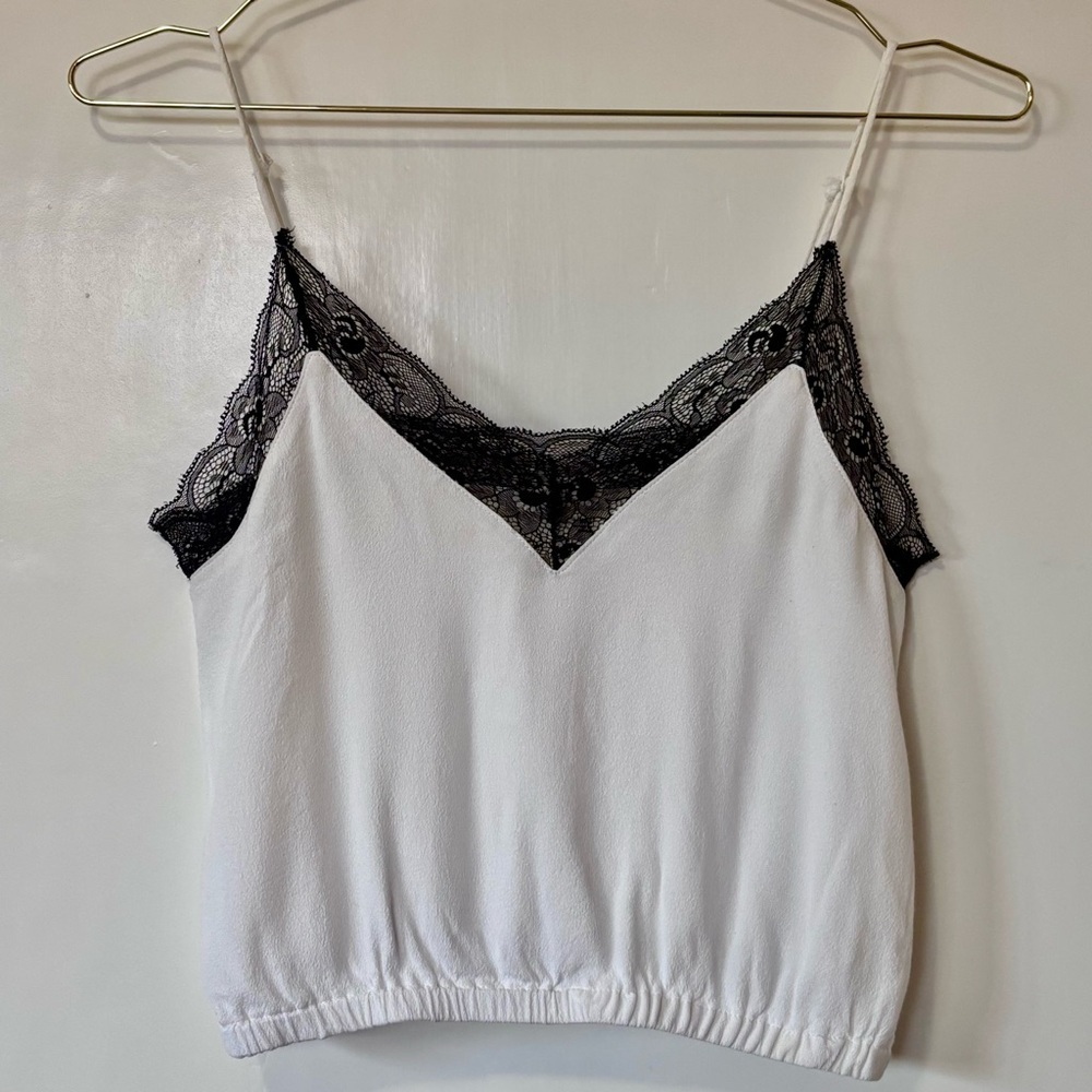 Wilfred| Aritzia| Ivory & Black Lace Cami Blouse w/Gathered Waist Sz XXS - Picture 2 of 6